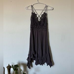 Free People Lace Bodice Strappy Summer Dress in Charcoal